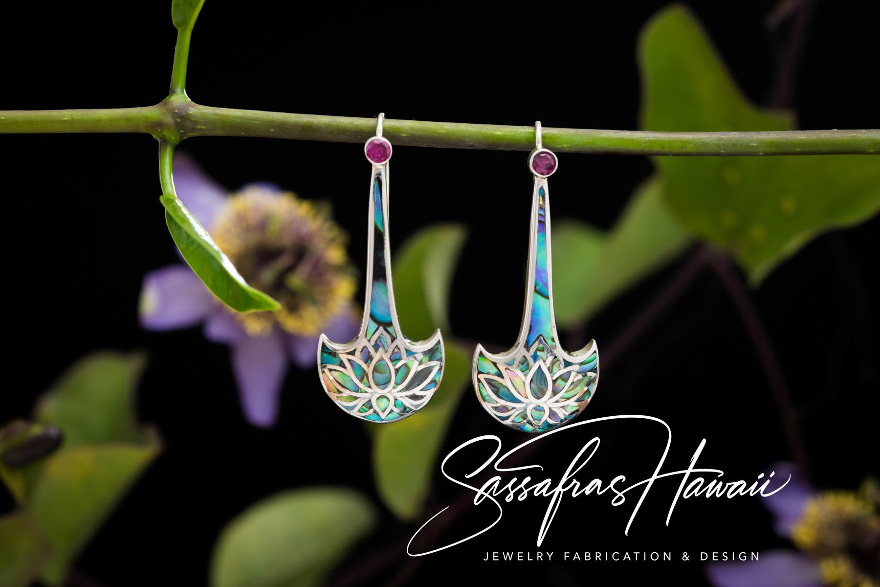 Long Lotus Paua Earring